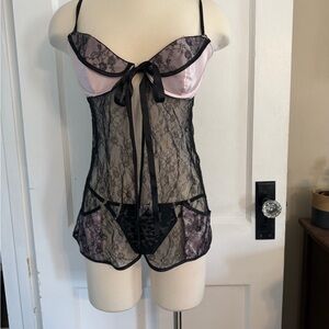 Victoria's Secret Pink and Black Lace Chemise